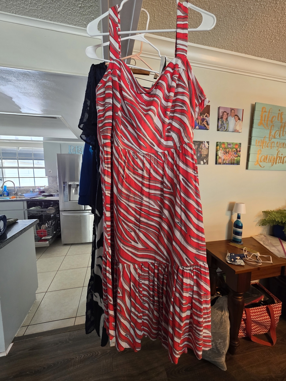 Michael Kors Red and White Striped Midi Dress